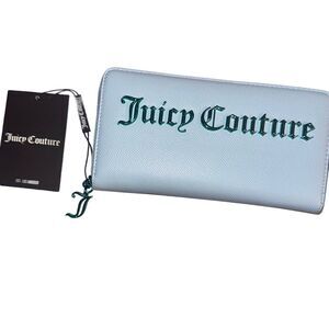 Juicy Couture Dusk Blue Jasmine Large Zip Around Faux Leather Wallet Clutch Bag